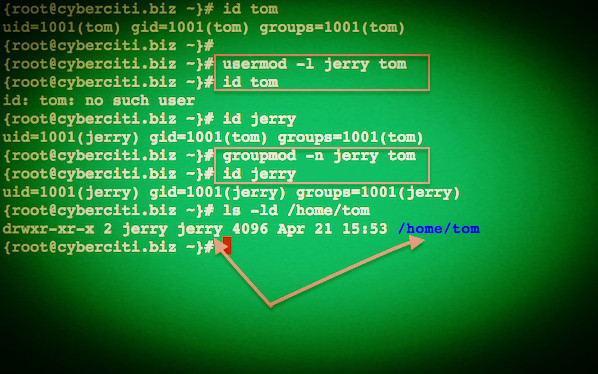 Fig.02: Sample session renaming user on a Linux based server