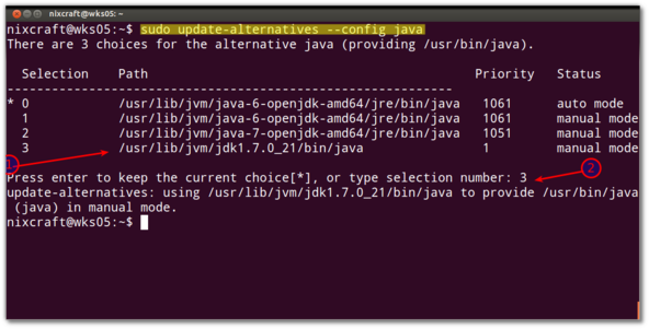 Fig.06: Setting the default Java to Oracle 7 Java