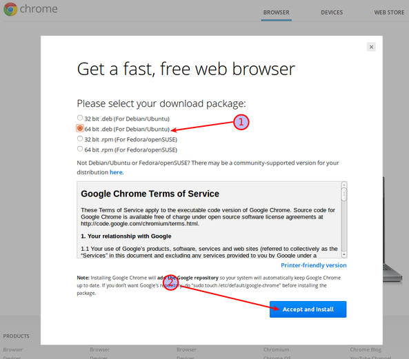 Fig.01: Download Google Chrome 32/64 bit deb package for Ubuntu Linux