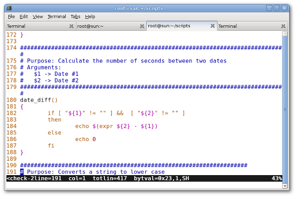Fig.01: vi/vim in action with line numbers
