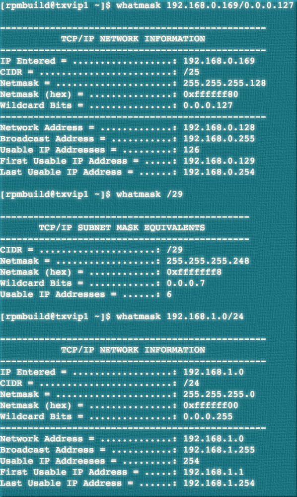whatmask command in action on a Linux based system