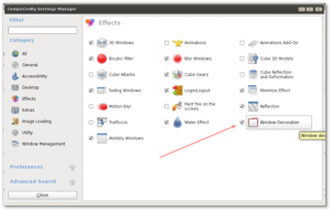 Fig.01: Enable Compiz decoration effect to move windows