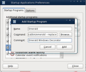 Fig.04 - Adding a new starup program called emerald