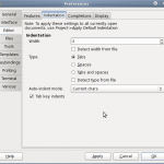 Code indentation settings