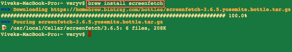 Fig.02: Installing screenfetch using brew command