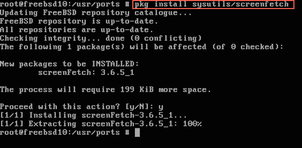 Fig.03: FreeBSD install screenfetch using pkg 