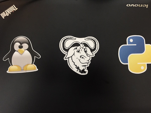 My Fedora Linux lenovo laptop with stickers