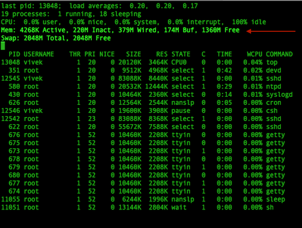 Fig.02 See memory usage using the top command.