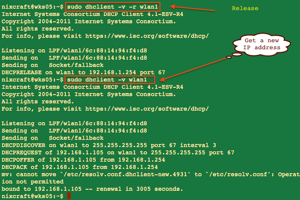 Fig.01: Renew DHCP address example