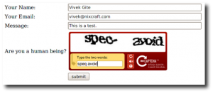 Fig.01: PHP Captcha in Action