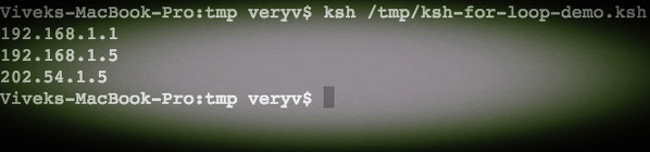 Fig.01: Ksh for loop array ns demo