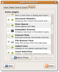 Fig.01: Gedit - Enabling / Disabling a Plugin