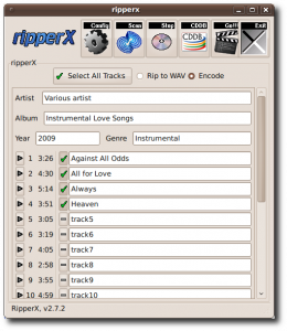 Fig.03: ripperX - Ripping and OGG/FLAC/MP3 Encoding CD Tracks
