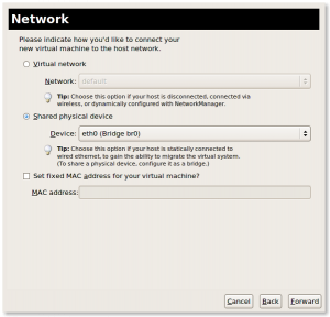 Fig.08: KVM Set Virtual network (NAT) or Shared physical device (bridge br0 or br1)