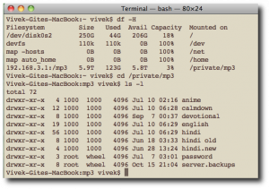 Fig.02: UNIX df command which displays information about total space and available space for NFS