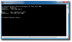 Fig.01: A reverse lookup on an IP address using nslookup.exe