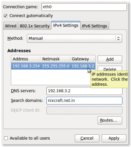 Fig.03: Setting up default gateway (routing table)