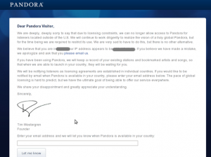 Fig.01: Pandora blocked outside the US