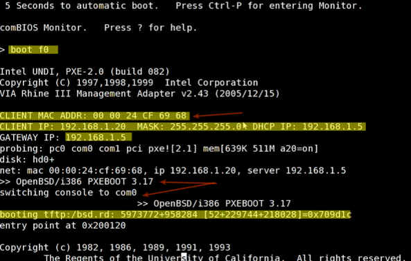 Fig.03: Install OpenBSD is by booting the server via PXE 