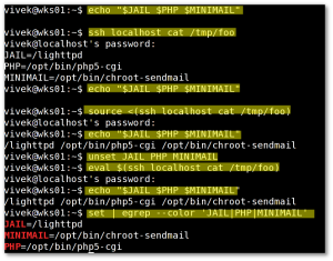 Fig.01: Bash remote source or eval  command to set variables locally