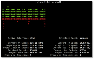 Fig.01: Linux monitor network interface traffic with slurm software