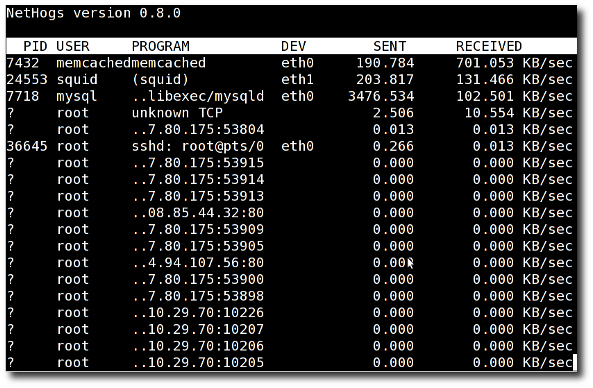 Fig.02: Nethogs in action on my centos/rhel box