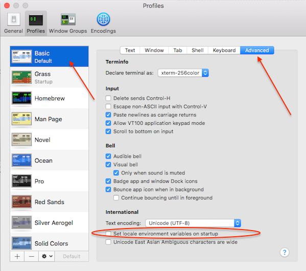 Fig.03: Unsetting 'Set locale environment variables on startup' check box on OS X EI Caption
