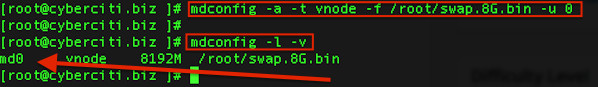 Fig.02: FreeBSD find out swap device name created/attached with the mdconfig command