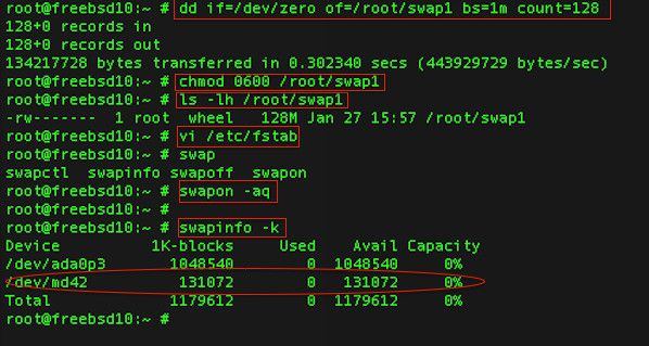 Fig.03: How to add  a swap file on FreeBSD version 10.x and Later