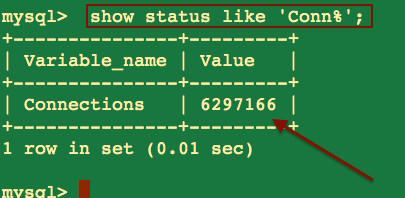 Fig.01: "show status like 'Conn%';" in action