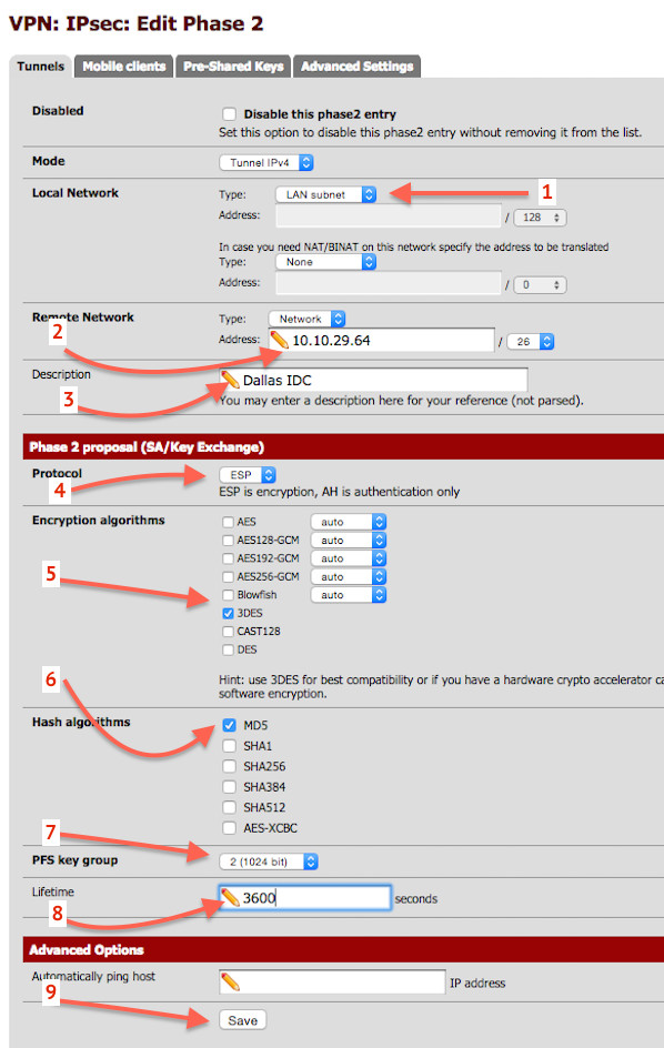 Fig. 07: PFSense IPSec VPN Phase 2 Configuration