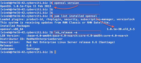 Fig.01: How to RHEL/CentOS/Fedora Linux Find OpenSSL Version Command