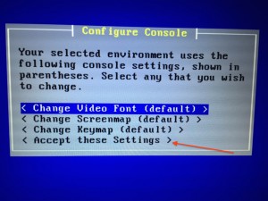 Fig.04 The installer console can be changed to use a different font, screenmap, or keymap (click to enlarge)
