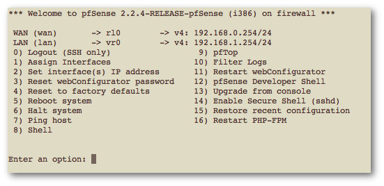 Fig.07: pfSense headless (console) option menu.
