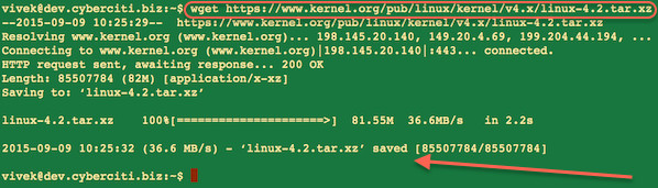 Fig.03: Use the wget to grab the latest source code from kernel.org
