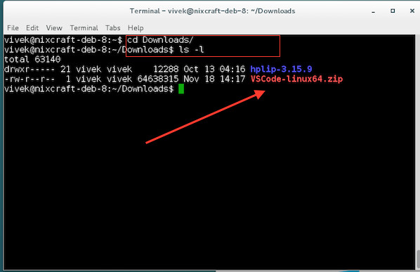 Fig.02: VSCode downloaded to my ~/Downloads/ folder