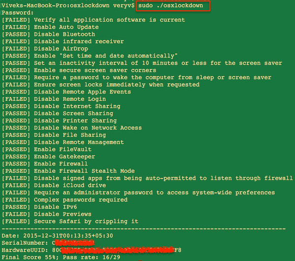 Fig.01: osxlockdown command output
