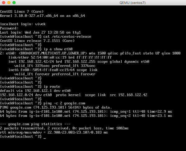 Fig.07: Sample CentOS 7 vm session using VNC
