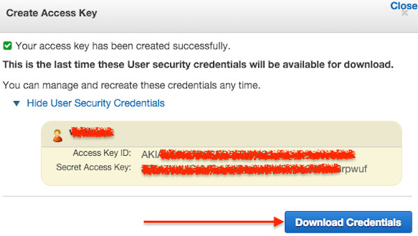 Fig.03: Choose Download Credentials, and store the keys in a secure location