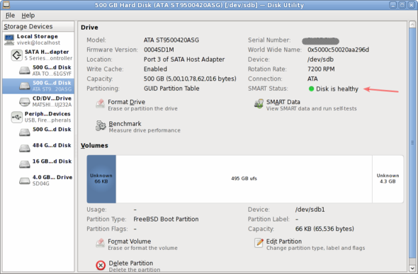Linux 500 GB Hard Disk (ATA ST9500420ASG) [-dev-sdb] — Disk Utility