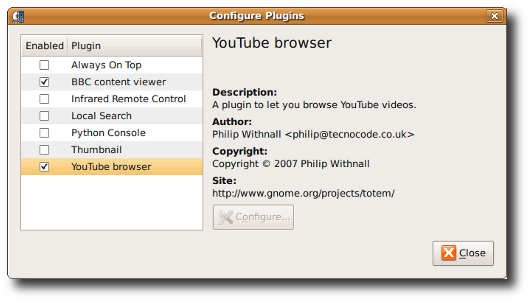 Fig.01: The Totem Movie Player Plugins Fig.01: The Totem Movie Player Plugins