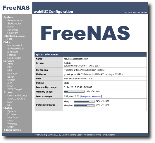 Building a Home File Server with FreeNAS Software - FreeNAS WEB User Interface