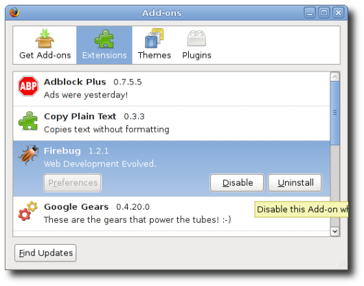 firefox-add-ons Fig.01: Disable scripting and plugins