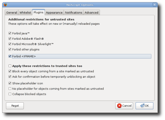 firefox-no-script Fig.01: Mitigation for Clickjacking under Firefox with NoScript Plugin