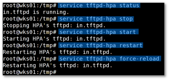 Fig.02: Starting / Stopping / Restarting the tftpd server commands