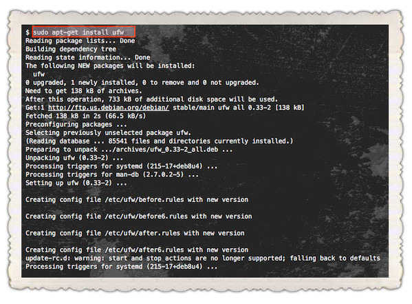 Fig.01: Installing UFW firewall on Debain or Ubuntu LInux