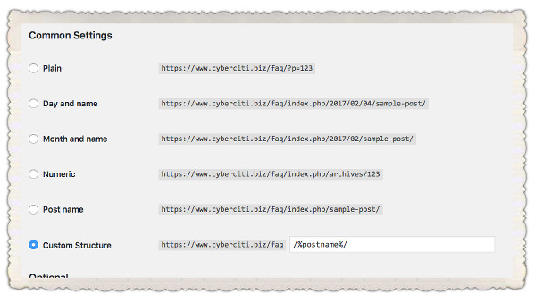 Fig.01: WordPress permalinks: Choosing your permalink structure