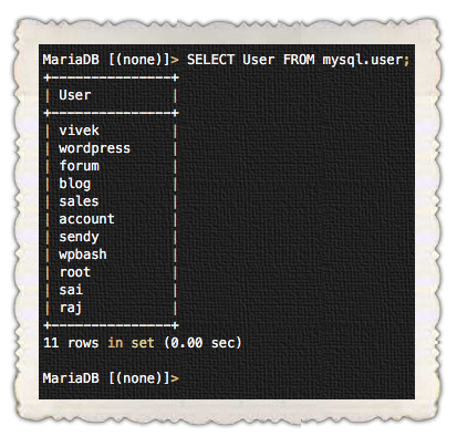 Mariadb show users