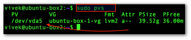 Fig.01: How to display information about LVM physical volumes